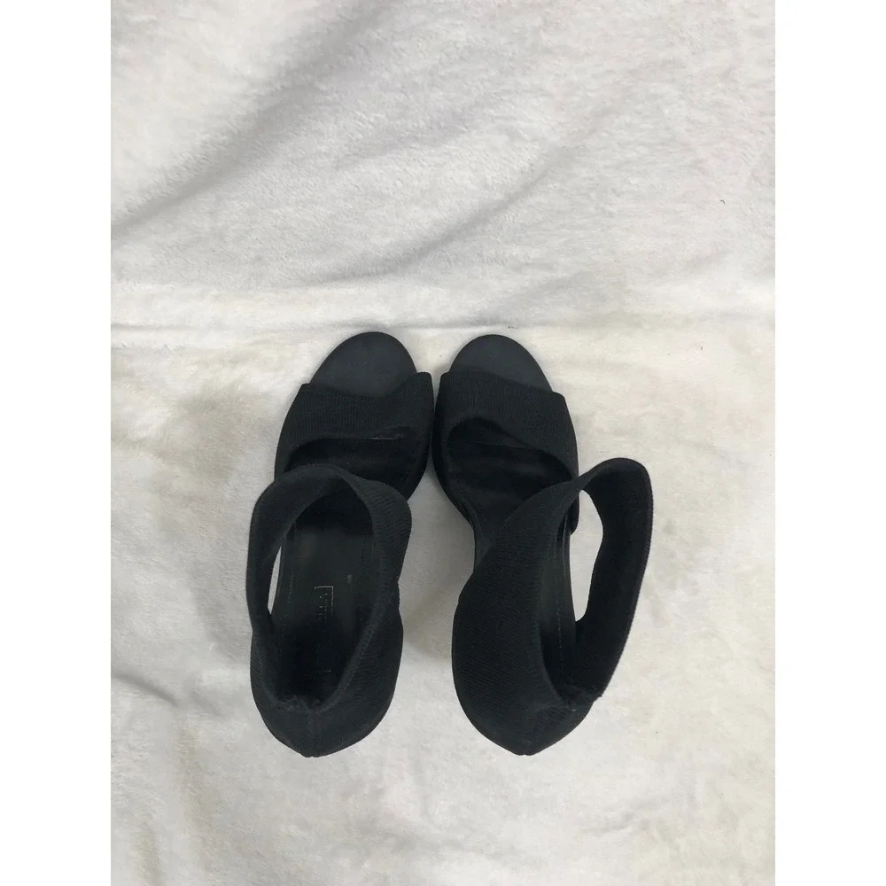 Newbella Stiletto Sandals Women 8 Black Knit Stretch Ankle Wrap Open Toe